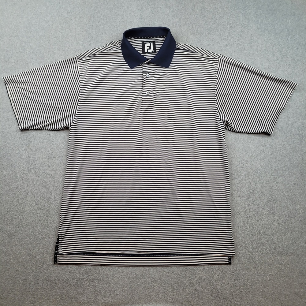 FootJoy ProDry Lisle Polo Shirt Mens Medium Navy Blue White Striped Golf Top